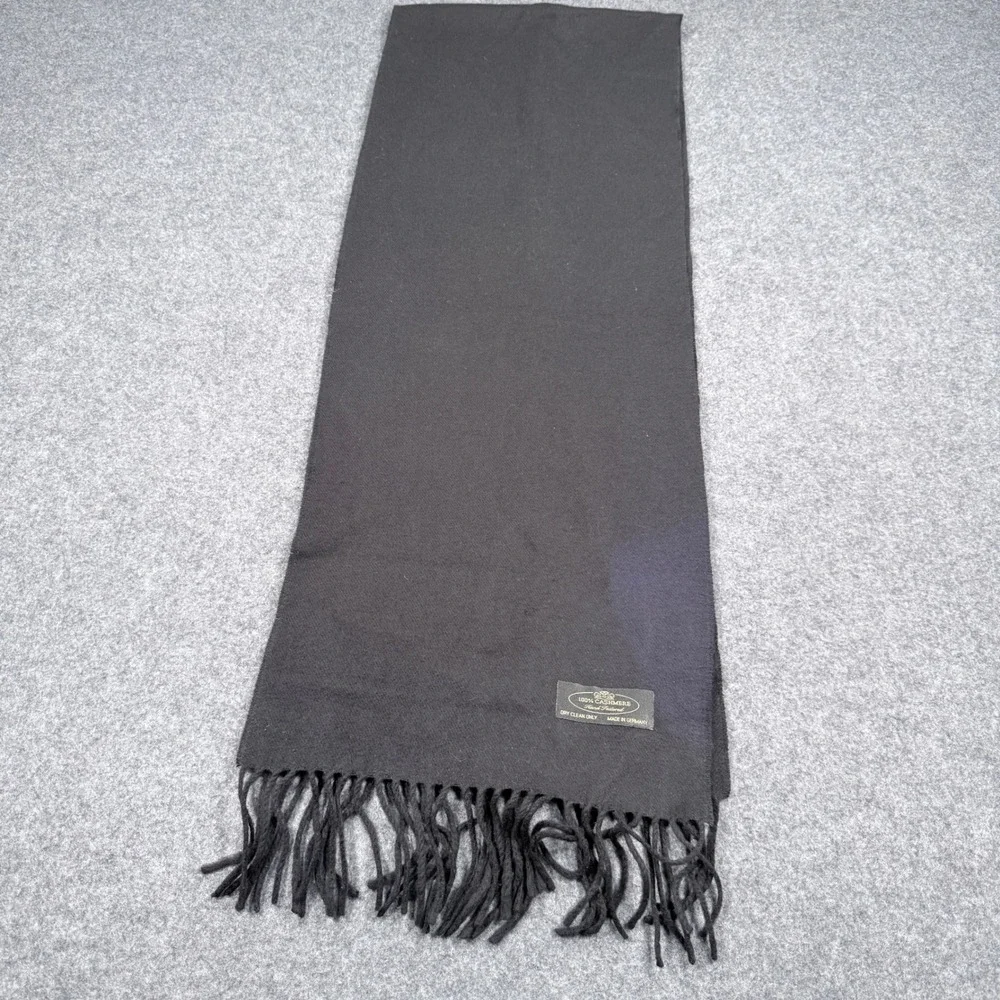Hand Tailored 100% Cashmere Scarf Black Fringe Made in Germany Unisex Wrap
